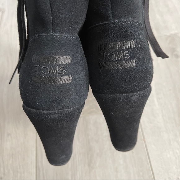 TOMS Boot | Wedge Women 6 High Heel Suede Zip Ankle Booties Shoe - Picture 3 of 11